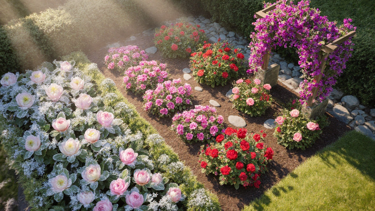 Garden layout showing layered zones that bloom from winter to autumn.