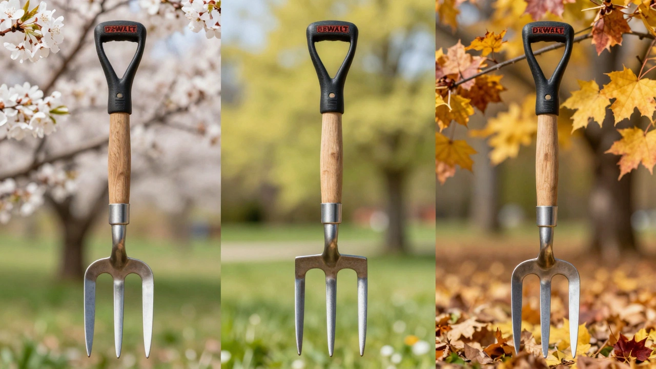 Three generations holding the same digging fork across decades.