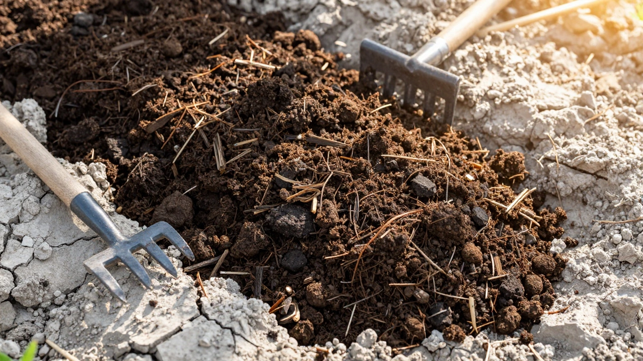 Compost being added to improve clay soil