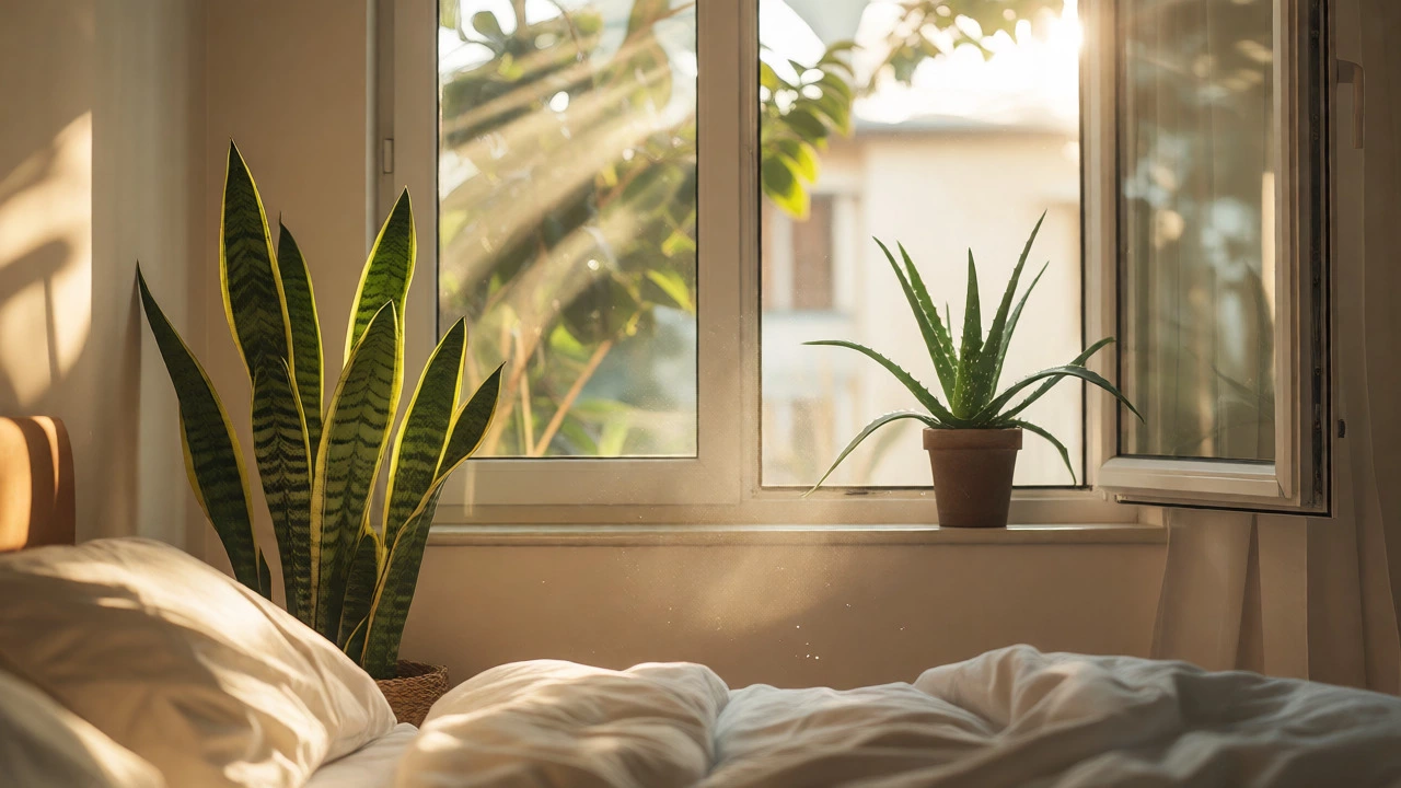 Snake plant and Aloe Vera in a sunny bedroom